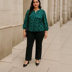 Who What Wear Blue Puff Sleeve Mandarin Collar Blouse